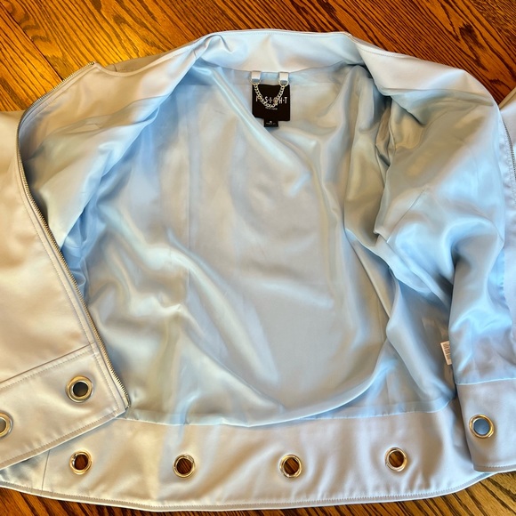 Insight Brand Faux Leather Zip Jacket Embellished Hem & Cuffs Sz 8 Light Blue - Picture 4 of 10
